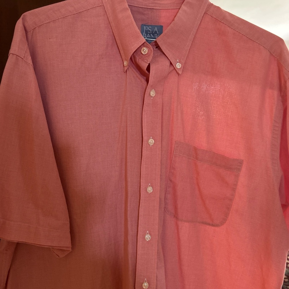 Jos. A. Bank Men’s Short Sleeve Button-Down Shirt - Coral Pink